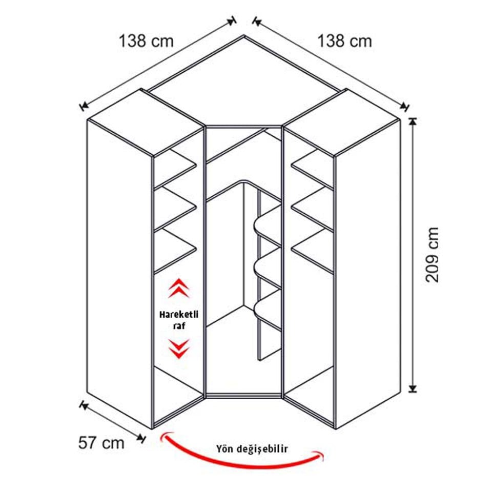 Puzzle Elegant 3 Kapılı Köşe Dolap 803