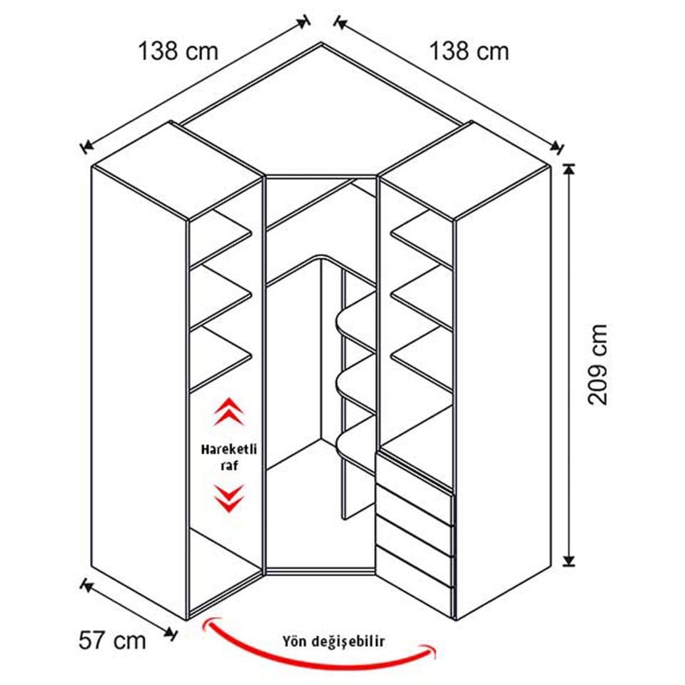 Puzzle Helen 3 Kapılı Köşe Dolap 806