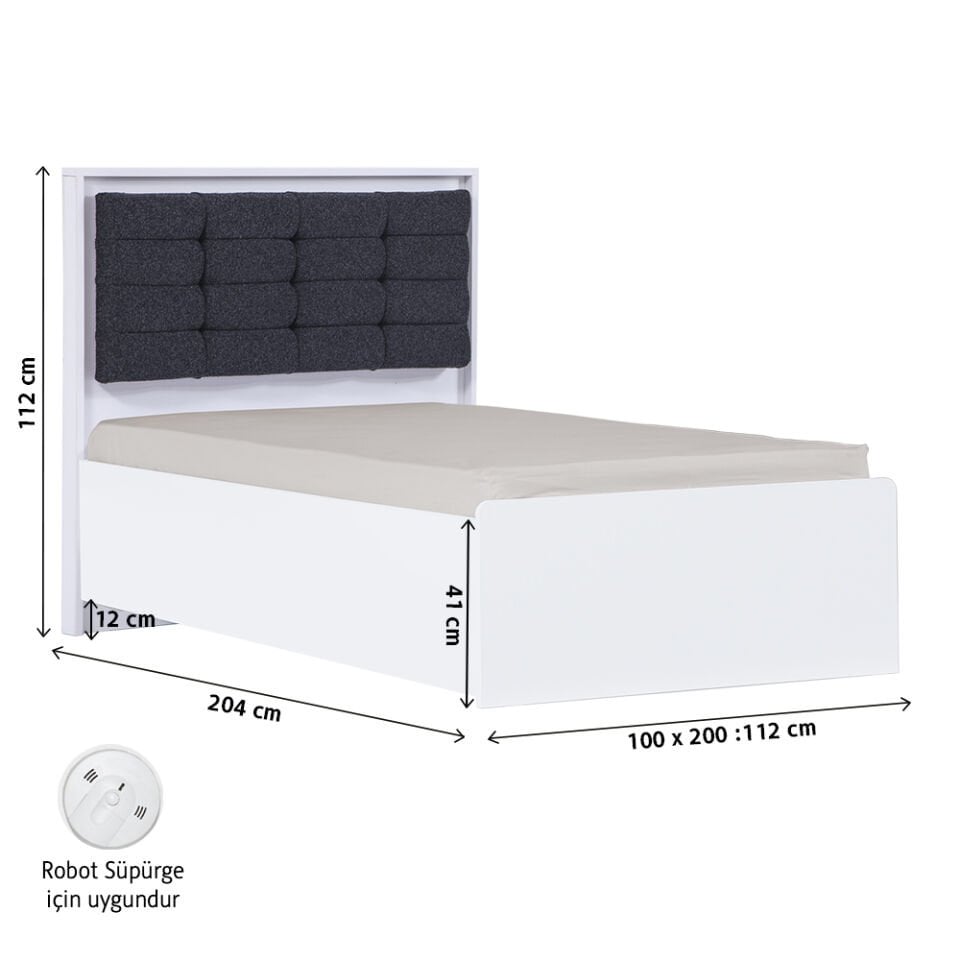 Atlas White Bazalı Karyola 100 x 200