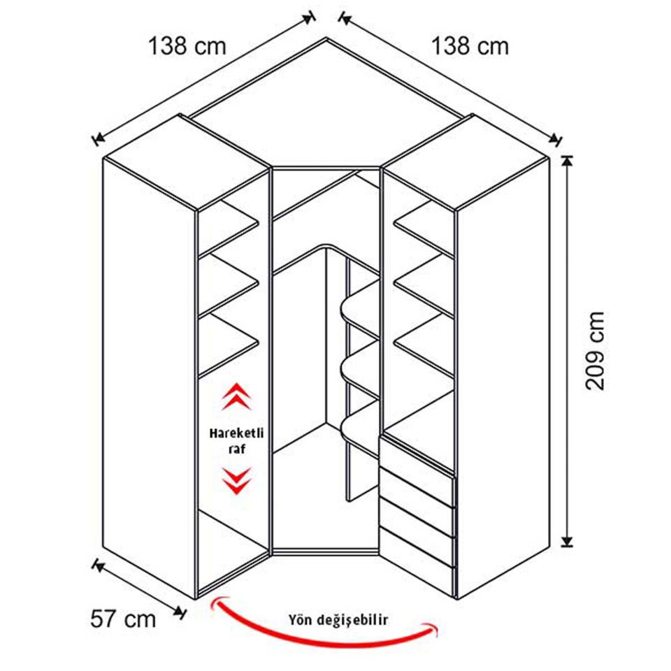 Puzzle Aura 3 Kapılı Köşe Dolap 808