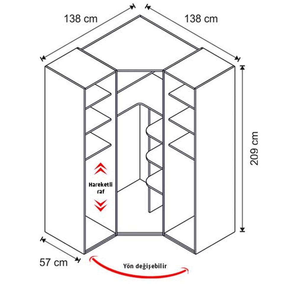 Puzzle Atlas 3 Kapılı Köşe Dolap 801