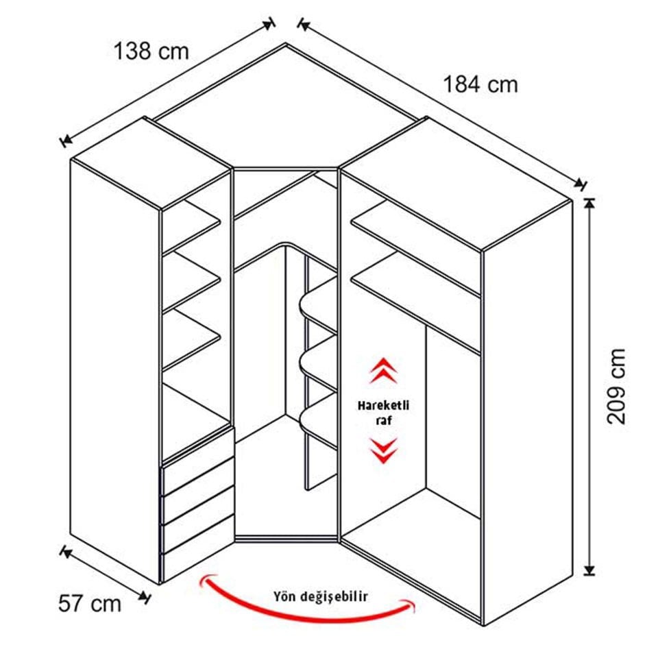 Puzzle Atlas 4 Kapılı Köşe Dolap 842