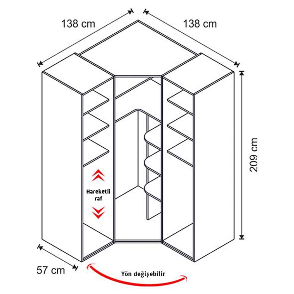 Puzzle Torino 3 Kapılı Köşe Dolap 803