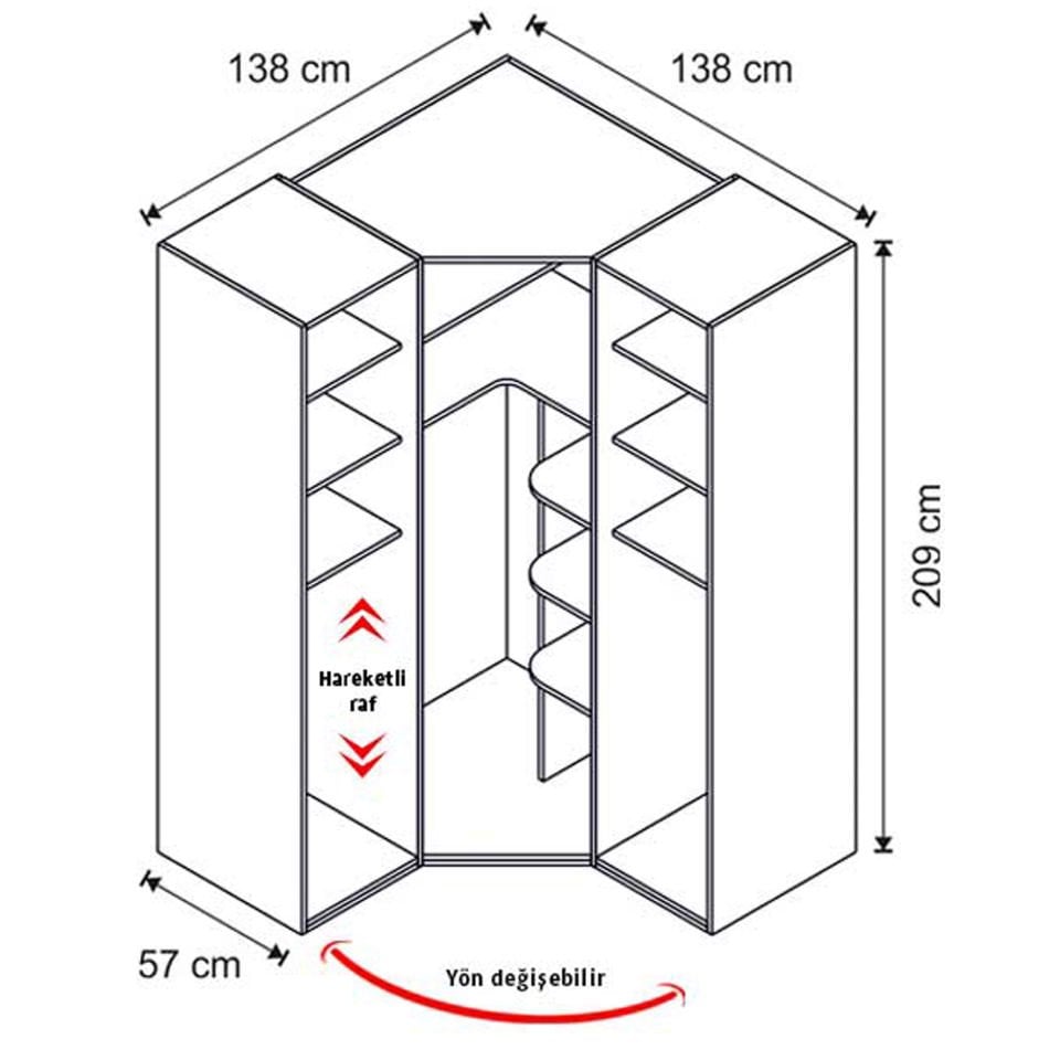 Puzzle Rose 3 Kapılı Köşe Dolap 803