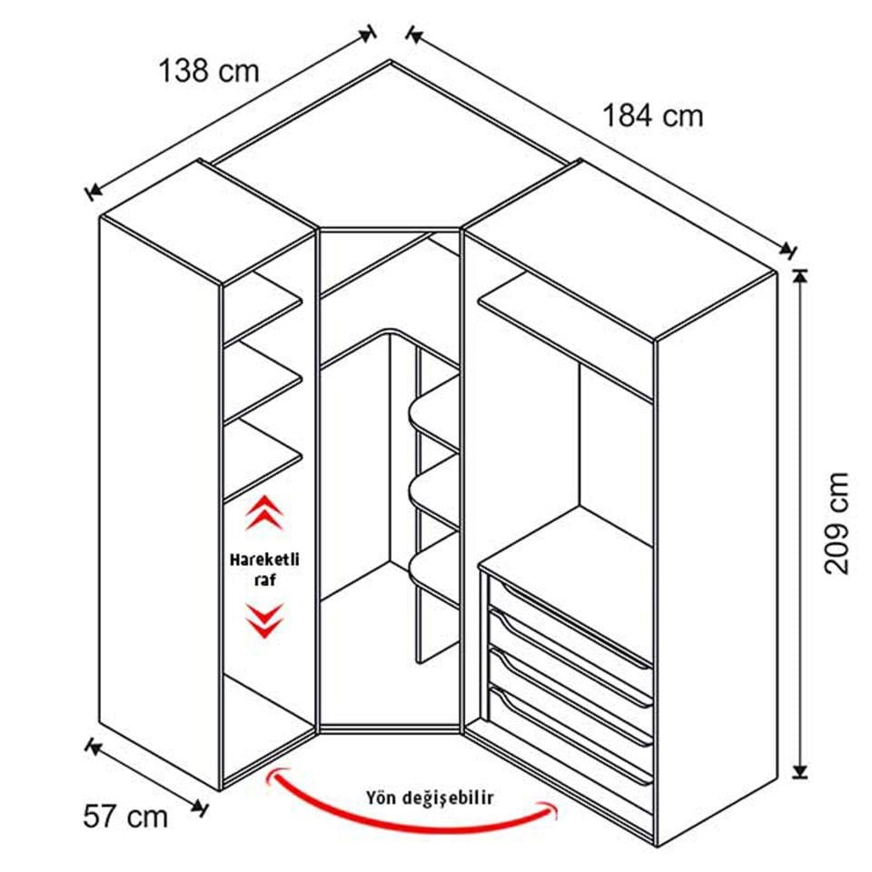 Puzzle Rose 4 Kapılı Köşe Dolap 835+2K