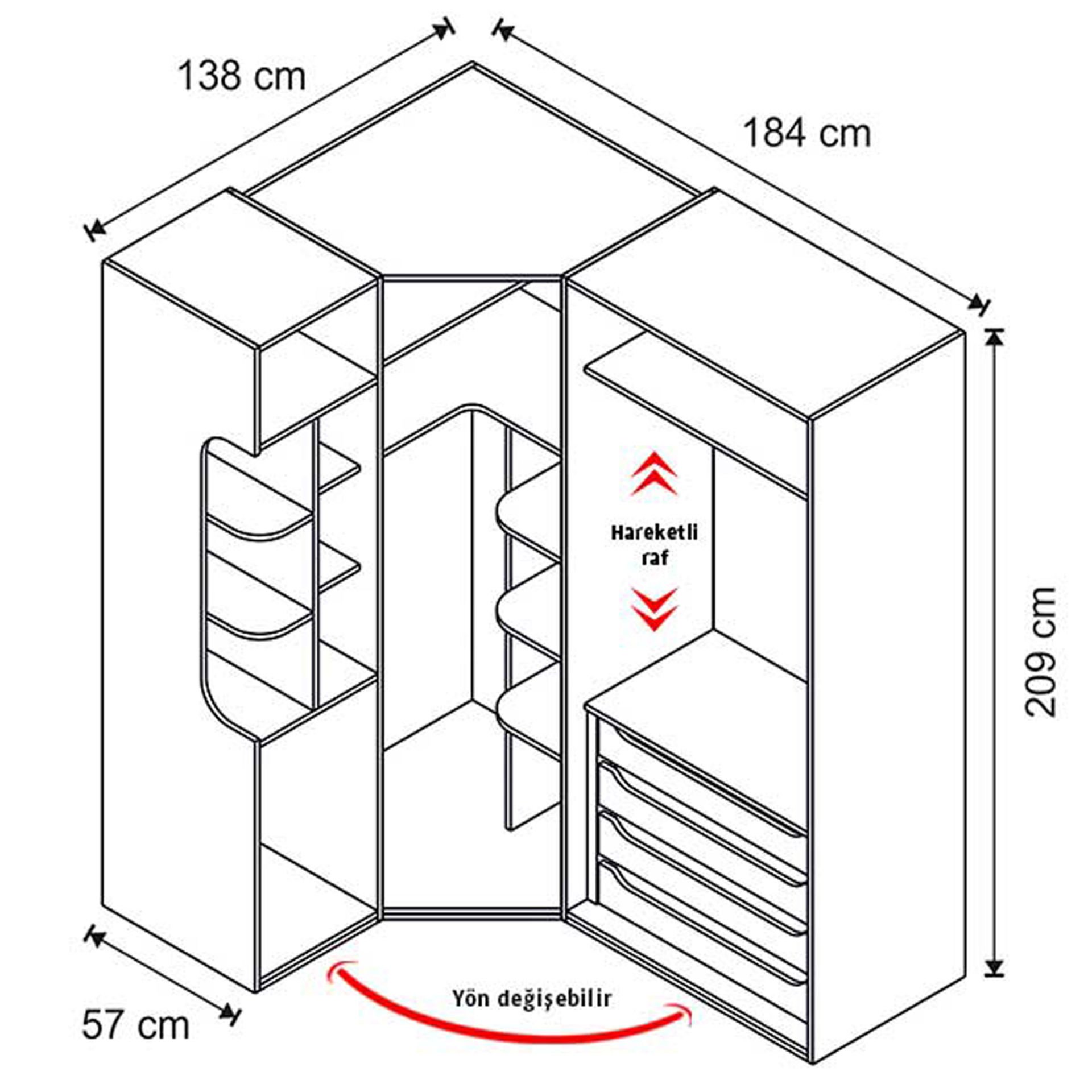 Puzzle Ares 4 Kapılı Köşe Dolap 855-L | Benimodam