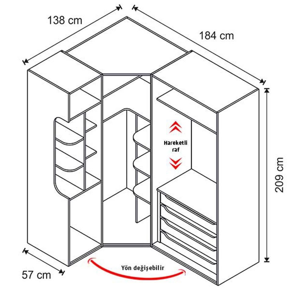 Puzzle Ares 4 Kapılı Köşe Dolap 861 + Sol Blok + 2K İç Çekmece