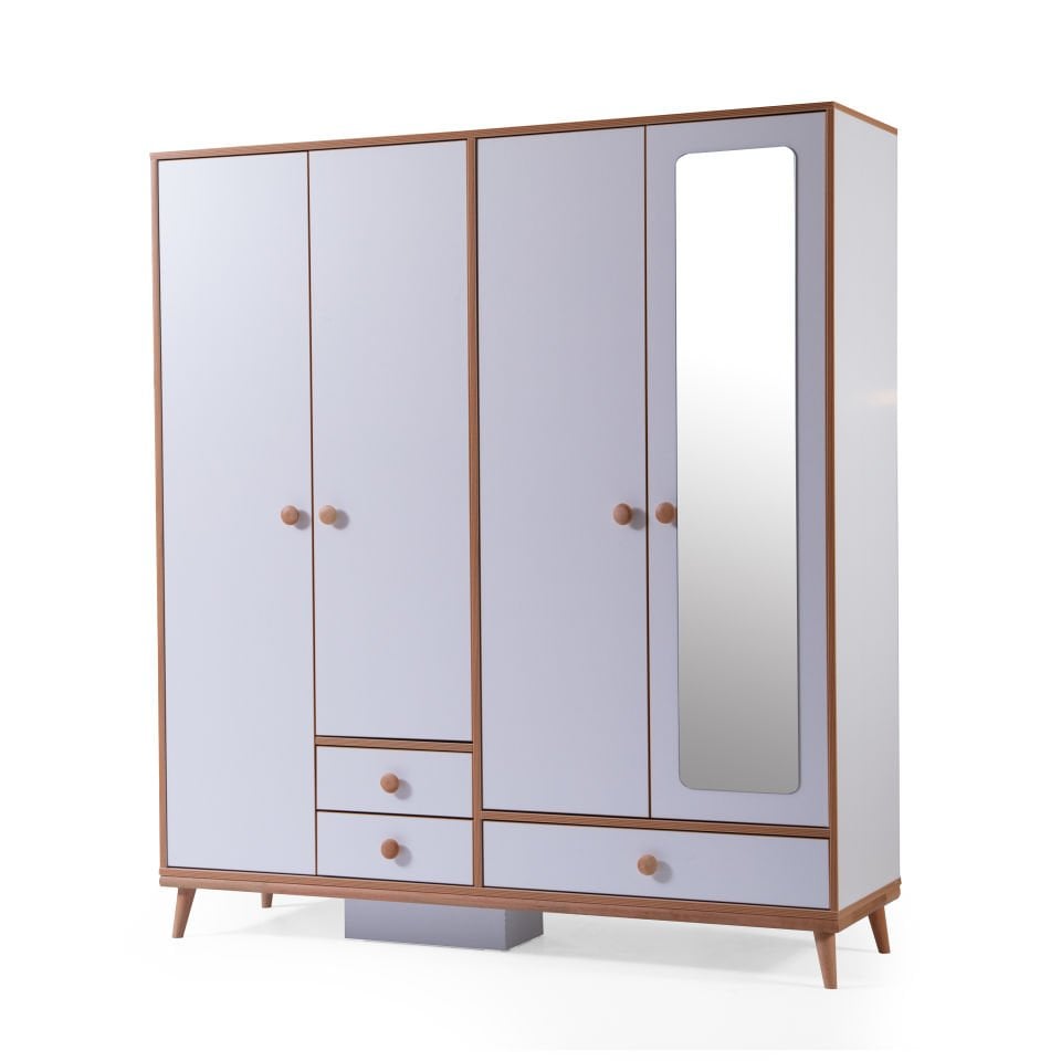 Retro 4 Kapılı Dolap (Düz Beyaz)