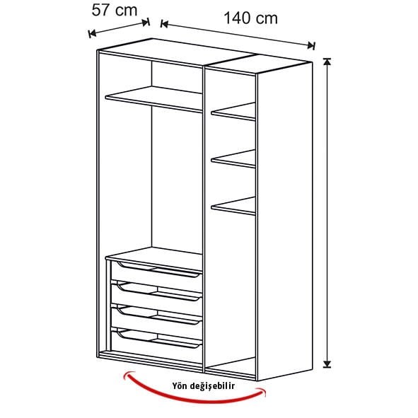 Puzzle Elegant 3 Kapılı Dolap 304 + 2K İç Çekmece