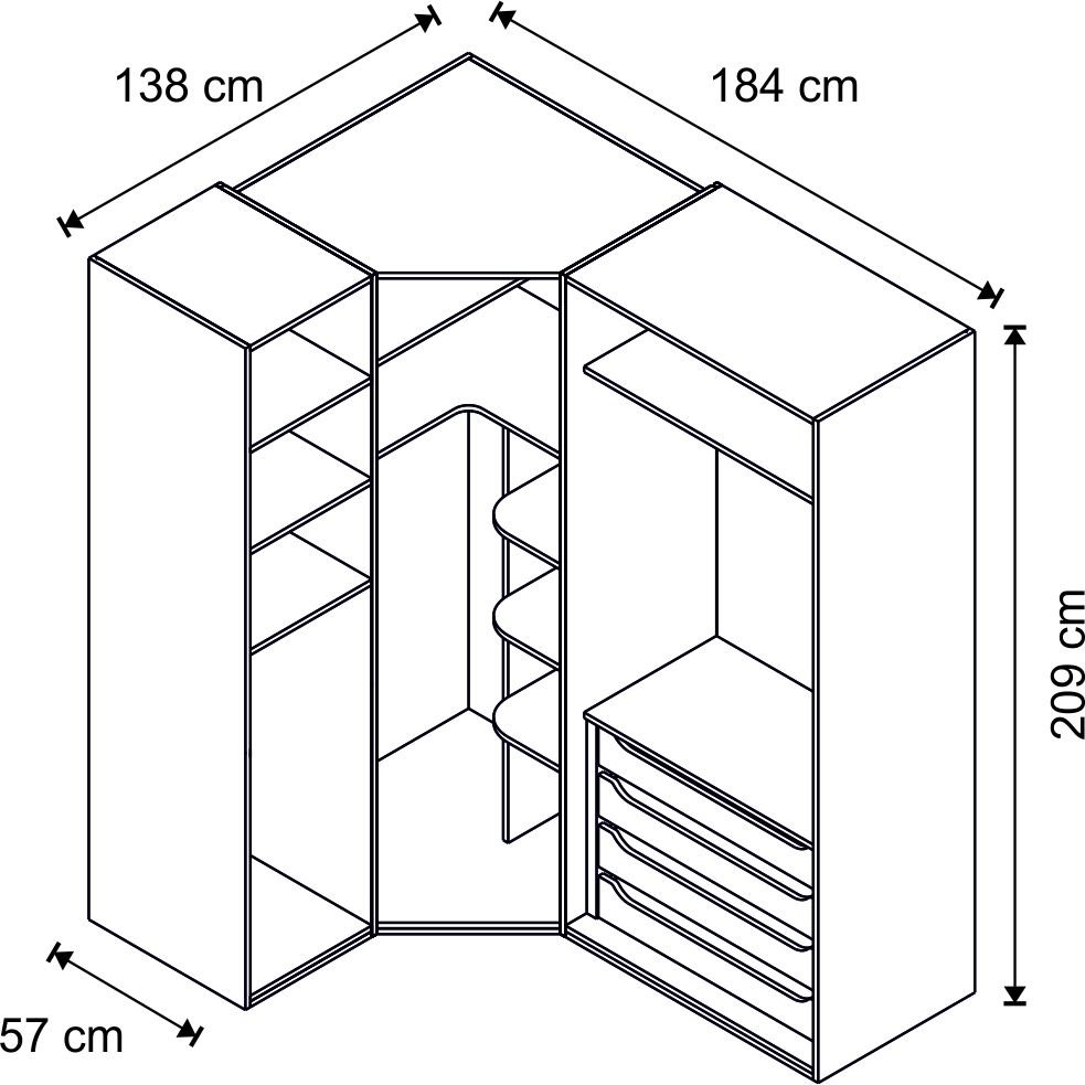 Puzzle Elegant 4 Kapılı Köşe Dolap 833 + 2K İç Çekmece | Benimodam