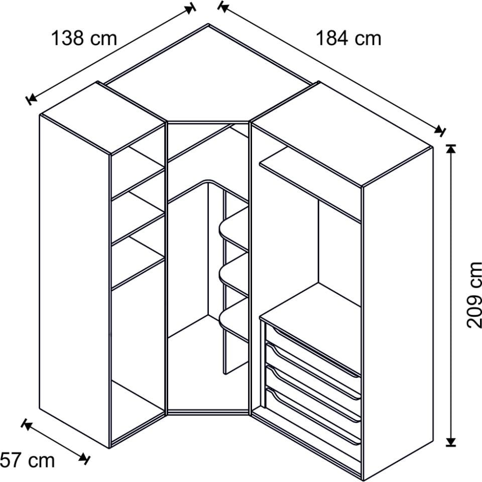 Puzzle Elegant 4 Kapılı Köşe Dolap 833 + 2K İç Çekmece