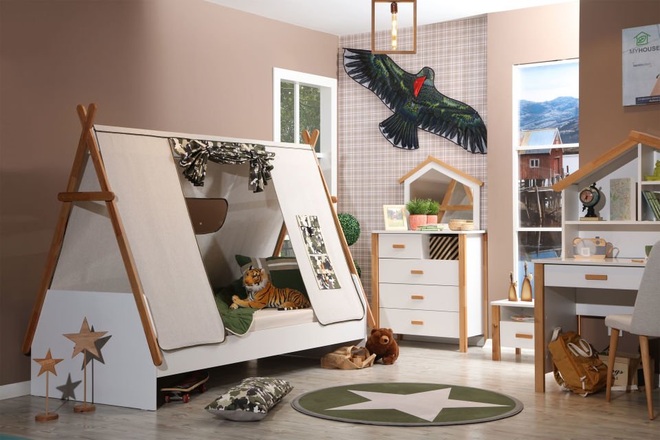 My House Kamp Çadır (Bej - Kamuflaj) Montessori