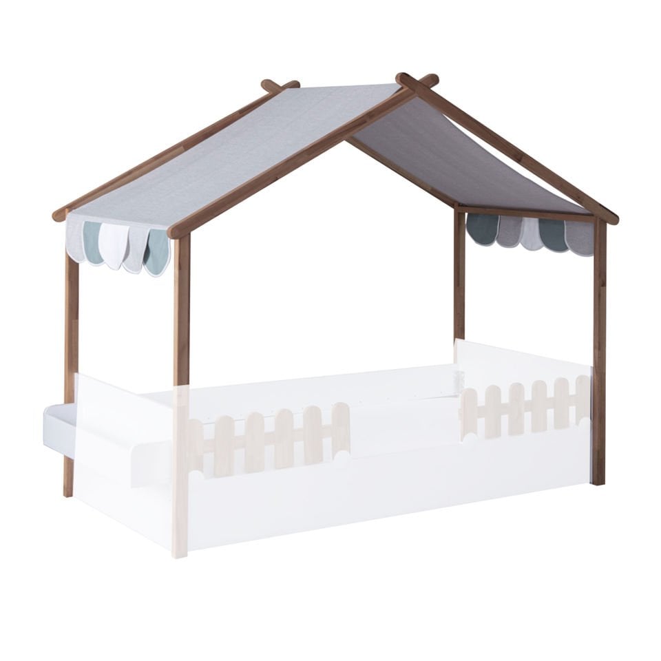 My House New Ahşap Ev Karyola Çadır (Bej) Montessori