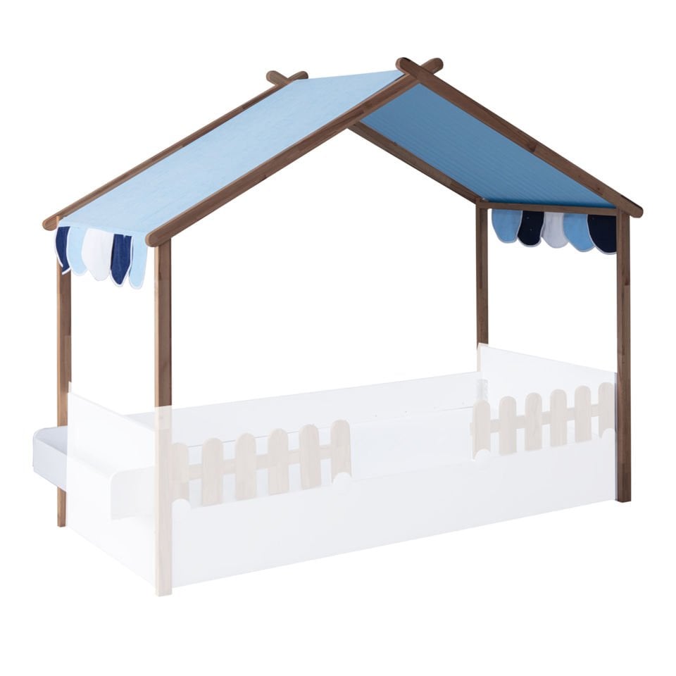 My House New Ahşap Ev Karyola Çadır (Mavi) Montessori