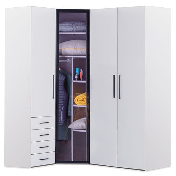 Puzzle Atlas White 4 Kapılı Köşe Dolap 842