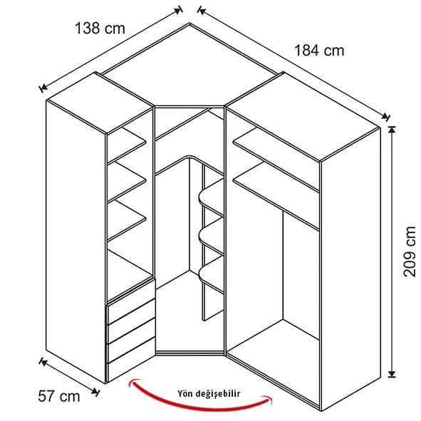 Puzzle Pera 4 Kapılı Köşe Dolap 842