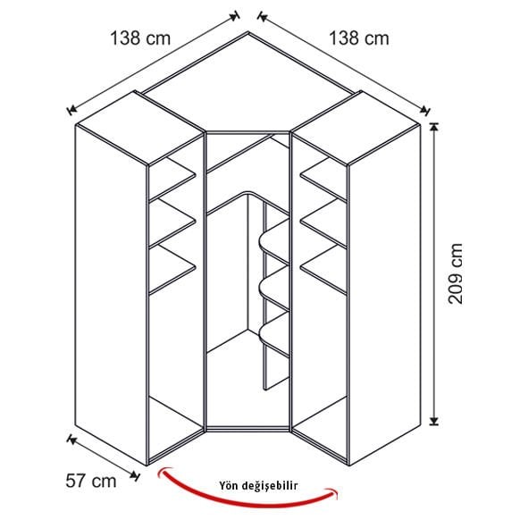 Puzzle Isabella 3 Kapılı Köşe Dolap 803