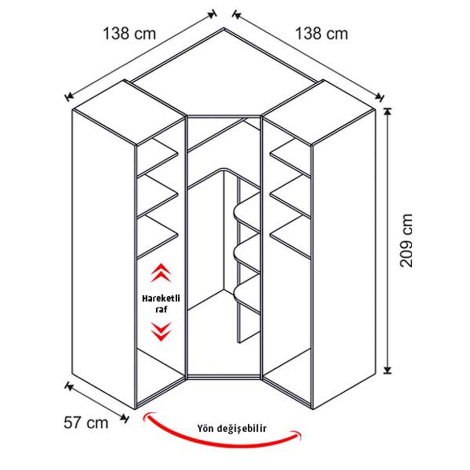 Puzzle Loft 3 Kapılı Köşe Dolap 801