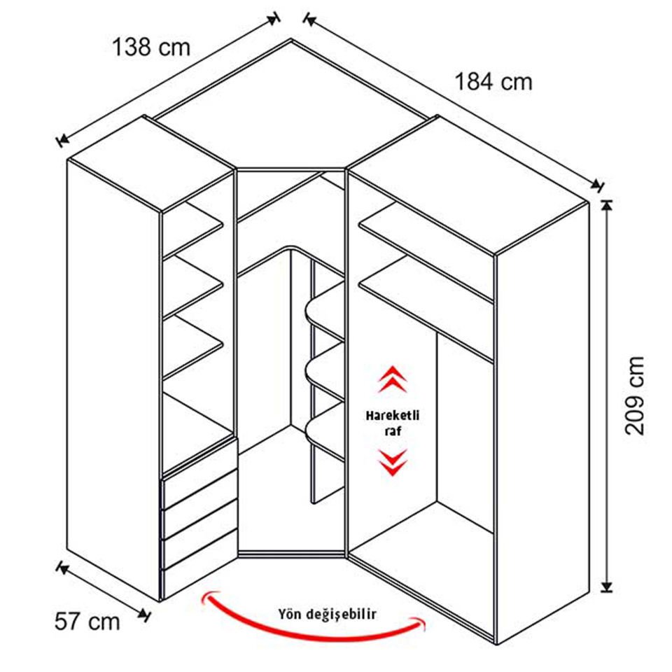 Puzzle Loft 4 Kapılı Köşe Dolap 842