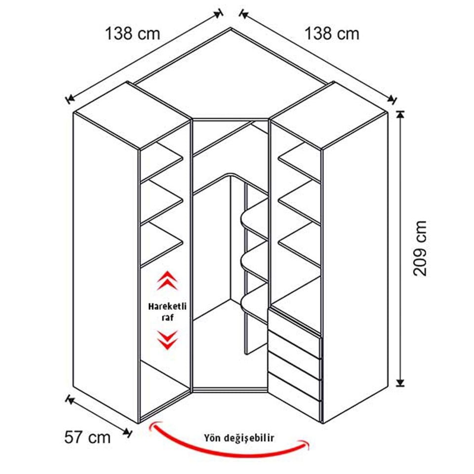 Puzzle My House 3 Kapılı Köşe Dolap 806