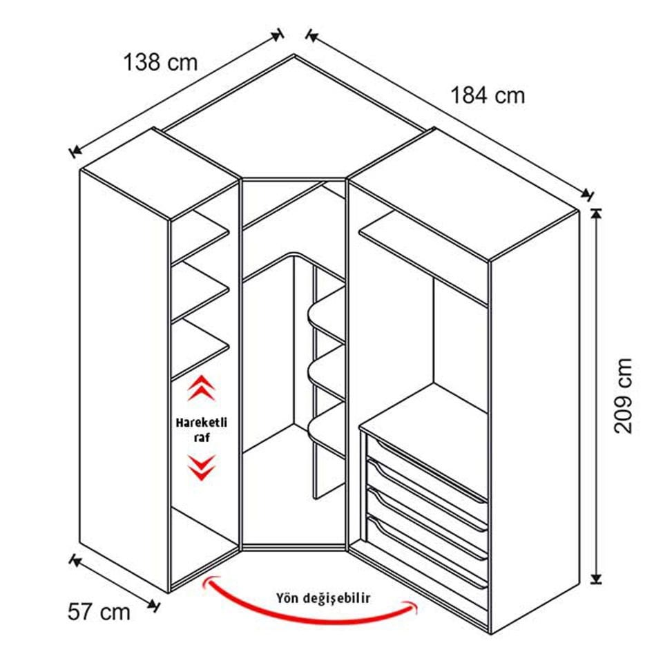Puzzle My House 4 Kapılı Köşe Dolap 833 + 2K İç Çekmece