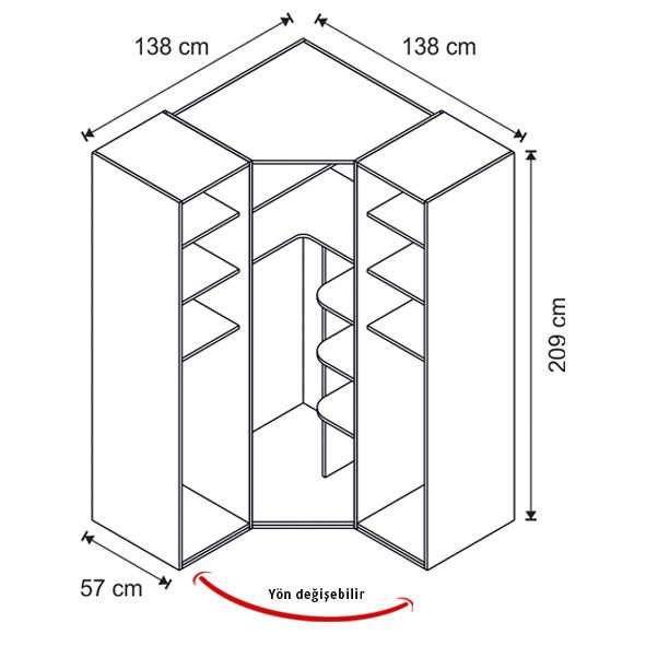 Puzzle Aura 3 Kapılı Köşe Dolap 803
