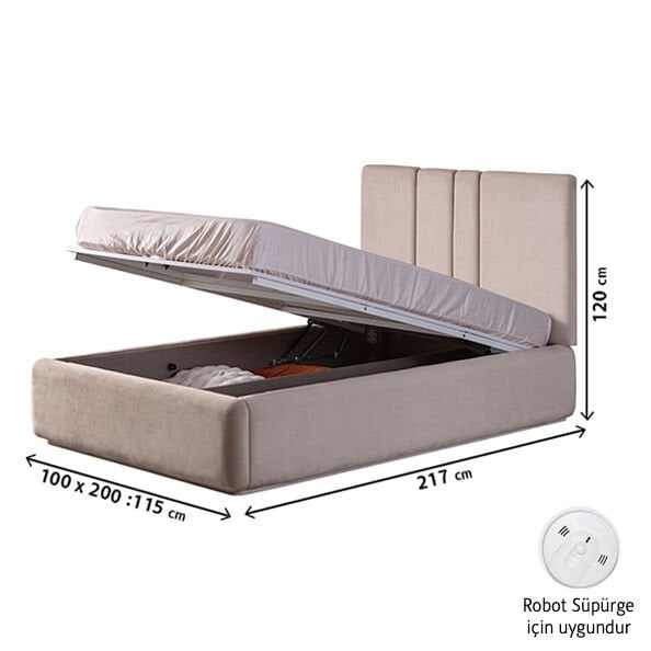 Pera Bazalı Karyola 100 x 200 (Vizon-Bej)