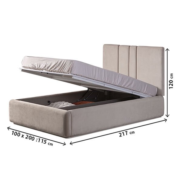 Pera Bazalı Karyola 100 x 200 (Vizon-Bej)