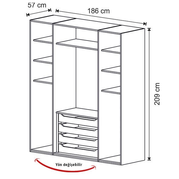 Puzzle Retro 4 Kapılı Dolap 434 + 2K İç Çekmece | Benimodam