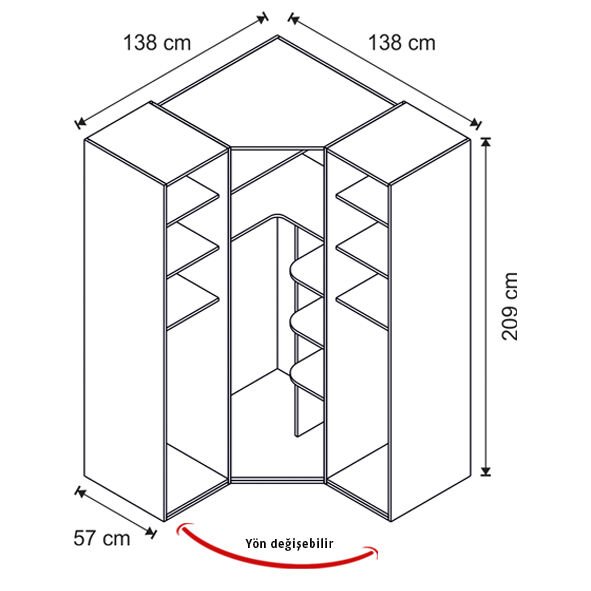 Puzzle Retro 3 Kapılı Köşe Dolap 803