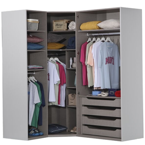 Puzzle Elegant 4 Kapılı Köşe Dolap 835 + 2K İç Çekmece