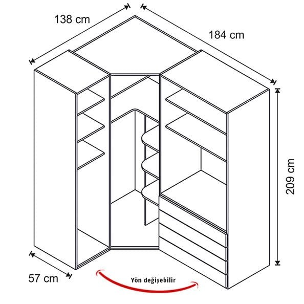 Puzzle Aura 4 Kapılı Köşe Dolap 838