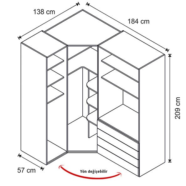 Puzzle Aura 4 Kapılı Köşe Dolap 838