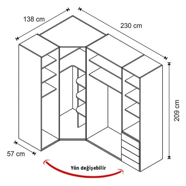 Puzzle Atlas 5 Kapılı Köşe Dolap 870