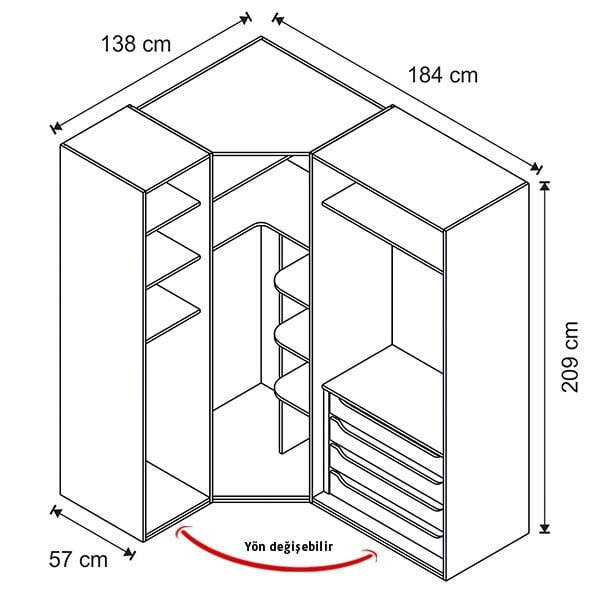 Puzzle Loft 4 Kapılı Köşe Dolap 835 + 2 Kapılı İç Çekmece