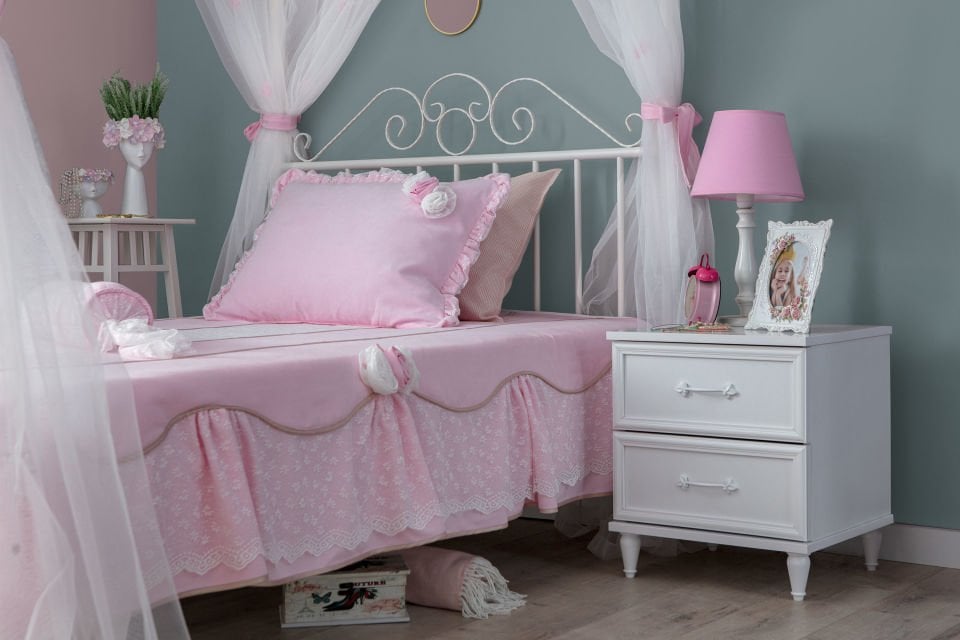 T.Ü. Ferforje Karyola 120 x 200 (Düz Beyaz)