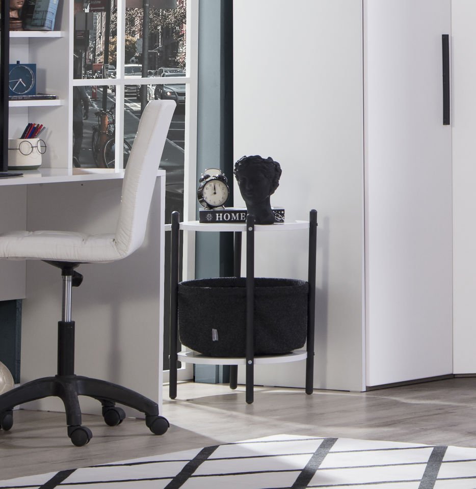 T.Ü. Yuvarlak Sehpa (Beyaz - Siyah)