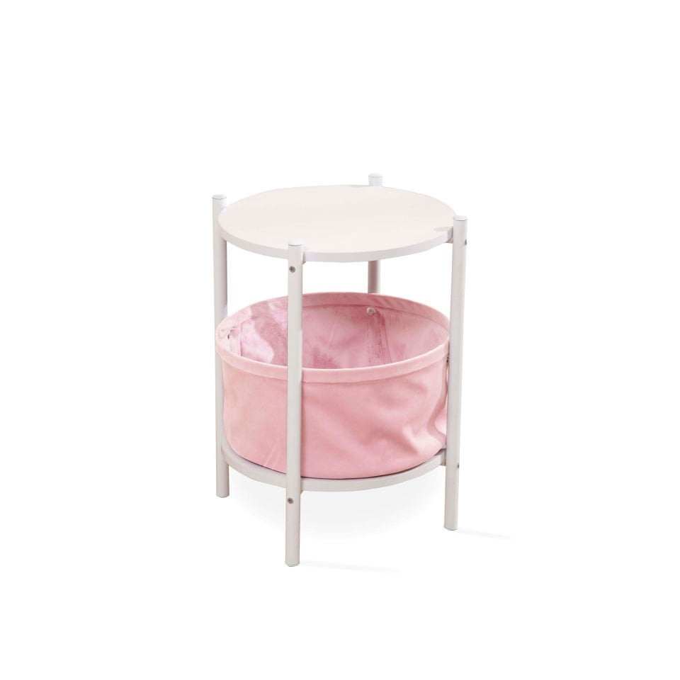 T.Ü. Yuvarlak Sehpa (Düz Beyaz-Pembe)