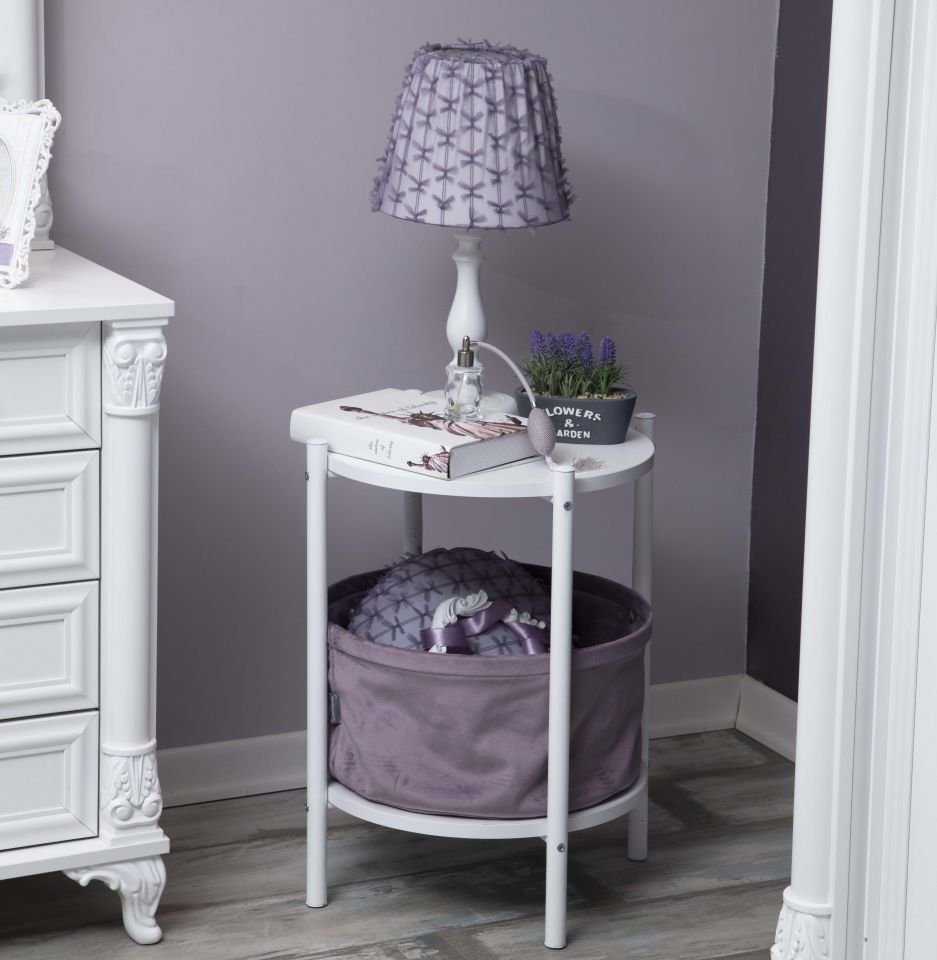 T.Ü. Yuvarlak Sehpa (Düz Beyaz-Lila)