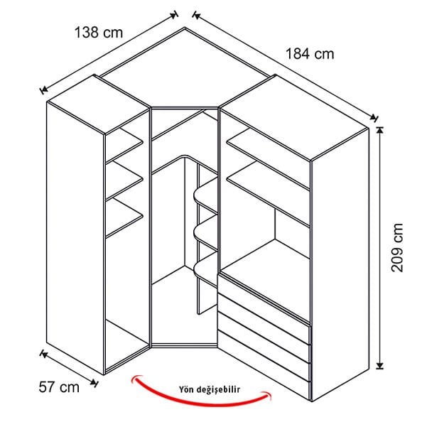Puzzle Rose 4 Kapılı Köşe Dolap 839
